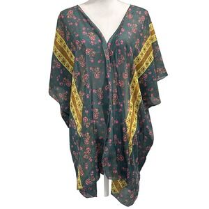 Natural Life Green Floral Paisley Boho Kimono Shawl Wrap One Size Cottage Boho